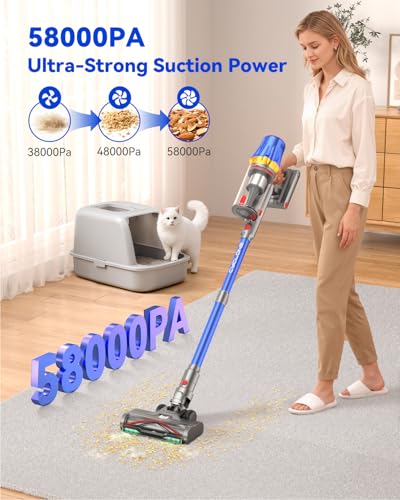 Image of H9 Cordless Vacuum Cleaner, 700W 58kPa 90 Mins Runtime Stick Vacuum, Self-Standing Wireless Vac with 6 Green LEDs, Anti-Tangle Brush for Home, Pet Hair, Carpets & Hard Floor
