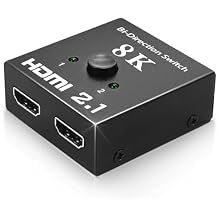 HDMI 2.1 Switch 48Gbps, Bi-Directional Manual HDMI Switcher 2 in 1 Out / 1 in 2 Out, Supports 8K@60Hz 4K@120Hz, VRR HDR10+ Dolby Vision, for PS5 PS4 Xbox PC TV Monitor