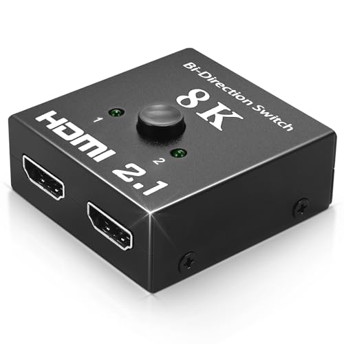 8k HDMI Switch 2.1 HDMI Switch 4k120/8k60hz, HDMI 2.1 Splitter for Dual Monitors 2 in 1 Out Bi-Directional Switcher 48Gbps for PS4. PS5,Xbox and More