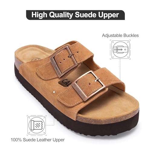 Image of Platform Sandals Women Suede Sandals Arch Support Summer Slides with Adjustable Buckle Open Toe