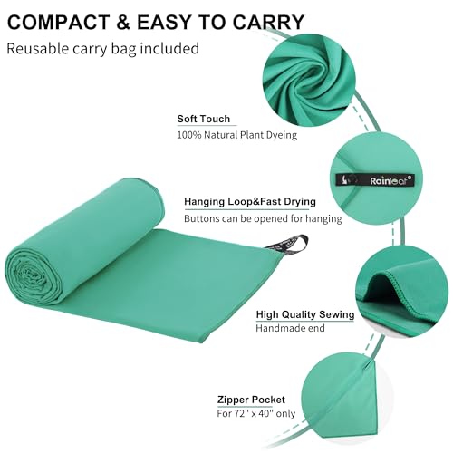 Image of Rainleaf Microfiber Towel Perfect Travel & Gym & Camping Towel. Quick Dry - Super Absorbent - Ultra Compact - Lightweight. Suitable for Trip, Beach, Shower, Backpacking, Pool