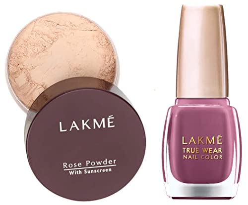 Image of Lakme Rose Face Powder, Soft Pink, 40g & Lakme True Wear Nail Color, Pinks N238, 9ml