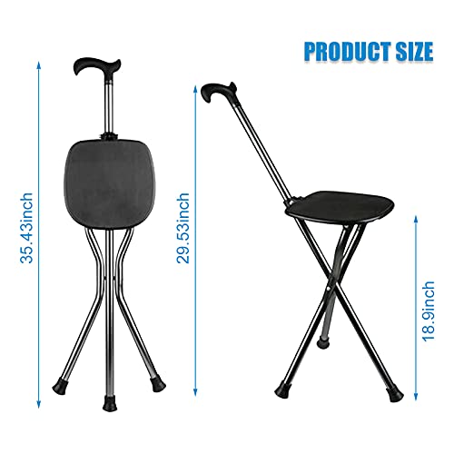 Image of Yayayo Hold 440 lbs Folding Canes with Seat Walking Stick Height Adjustment Cane Seat Capacity Frosted Handle with Magnetic Therapy Stone Crutches Stool
