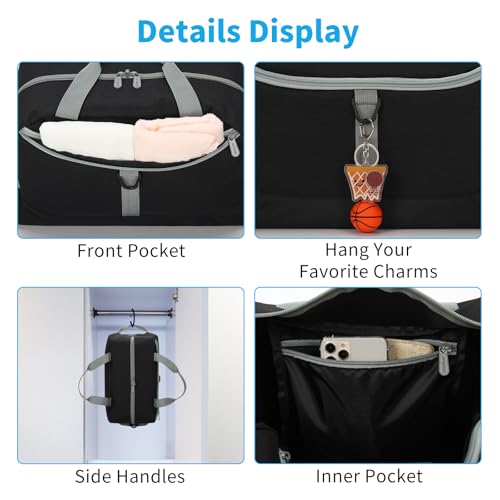 Image of Apenze Small Gym Bag 14 inch lightweight Carry On Mini Duffel Bag with D-Ring for Travel Sport - Black