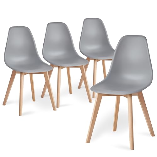 BenyLed Set di 4 Sedie da Pranzo Moderna Sedia Laterale con Sedile in PP e Gambe in Legno di Faggio ideale per Sala da Pranzo, Cucina, Soggiorno, Camera da Letto (Grigio)