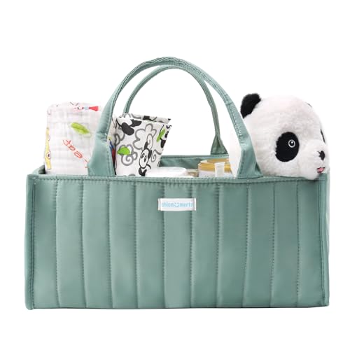 Image of ChicMoments Baby Diaper Caddy Organizer, Nursery Storage Basket for Toddlers, Portable Organizer with 3 Freely Combinable Storage Compartments - Matcha Green
