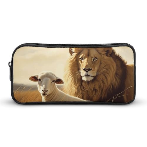 Rkklvbns Lion Sheep - Estuche grande portátil con cremallera, organizador de papelería, almacenamiento simple, papelería estética para oficina, universidad, uso adulto