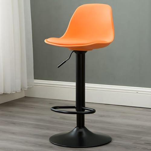 Image of 360 REVOLVING Height Adjustable Swivel BAR Stool /Kitchen Chair Suitable for Kitchen, Cafeteria, Dining, Office, Shops, Counter seat, Breakfast, Pub (Black Base) (Orange)