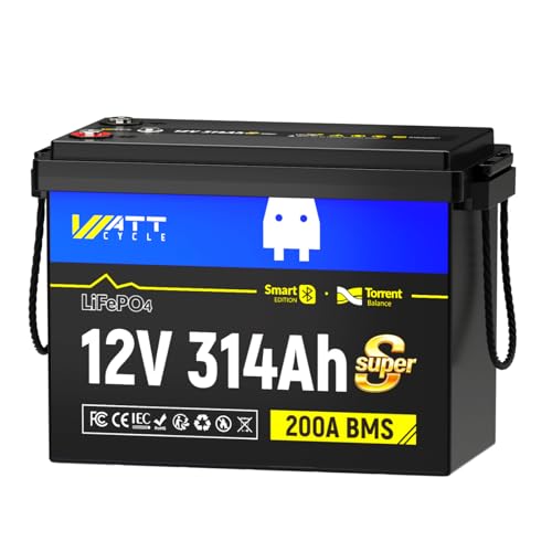Image of WattCycle 12V 314Ah Mini LiFePO4 Lithium Battery, 200A Smart BMS, 3A Active Balancer, 4-in-1 Smart Switch, Built-in Bluetooth APP, 4.01kWh Ideal for RV, Solar, Home, Off-Grid Power