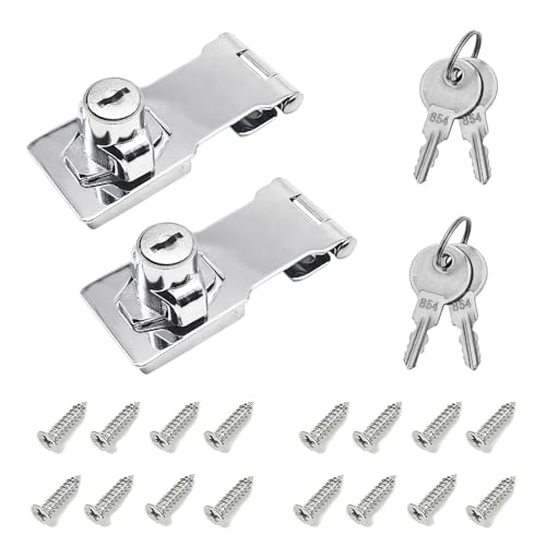 Ecginmay 2 Pack 4 Inch Hasp Lock Latch with Keys,Stainless Steel Keyed Hasp Locks,Twist Knob Keyed Locking Hasp with Screws,Door Lock Hasp Latchs for Cabinet Drawer,Silver