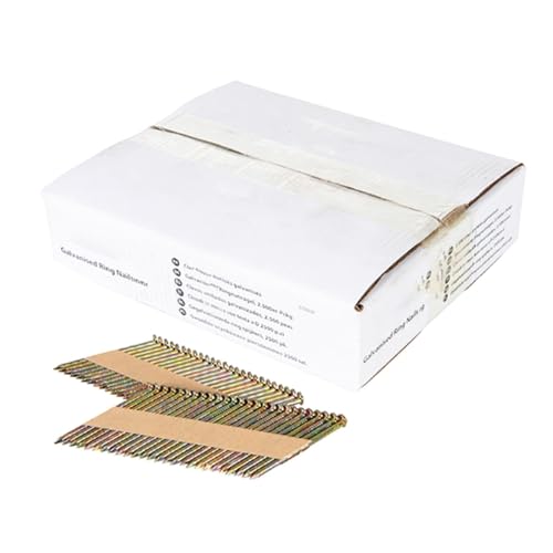 Dapetz ® Galvanised Ring Nails 2.9 x 50mm Air Framing Nailer Gun Collated Home Decor Woodwork Furniture Outdoor Fence Crafts DIY 2500PC