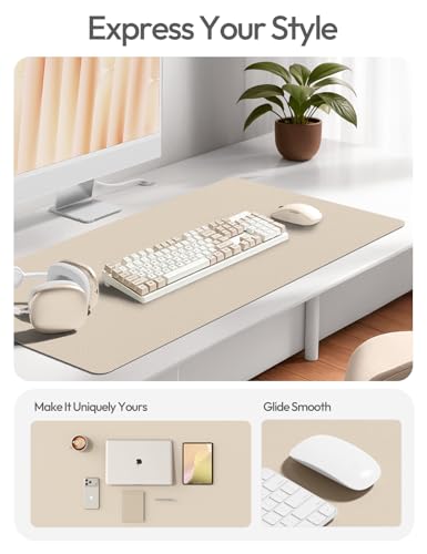 Image of YSAGi Leather Desk Pad Protector, Office Desk Mat, Large Mouse Pad, Non-Slip PU Leather Desk Blotter, Waterproof Laptop Desk Writing Pad for Office and Home (23.6 inch x 13.8 inch, Eggshell)