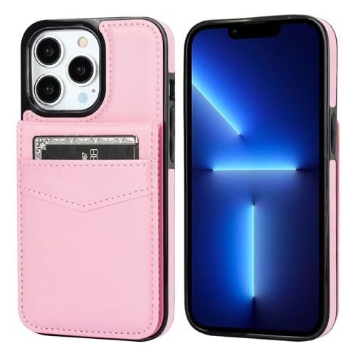 Image of KIHUWEY Compatible with iPhone 13 Pro Case Wallet with Credit Card Holder, Premium Leather Magnetic Clasp Kickstand Heavy Duty Protective Cover for iPhone 13 Pro 6.1 Inch (Pink)