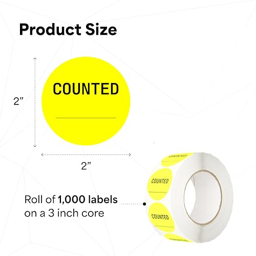Image of TapeCase INVLBL-022 Counted Inventory Label, Circular Adhesive Label, Yellow, 2 in, 1000 Labels Per Roll, 1 Roll
