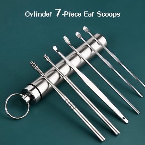 Image of 6 in 1 Ear Wax Cleaner Kedar's Resuable Ear Wax Cleaner Reusable Removal Kit Steel Ear Cleansing Tool Set Spiral Ear Curette Tool with Cleaning Brush For Kids Man & Woman (STEEL) (SILVER)