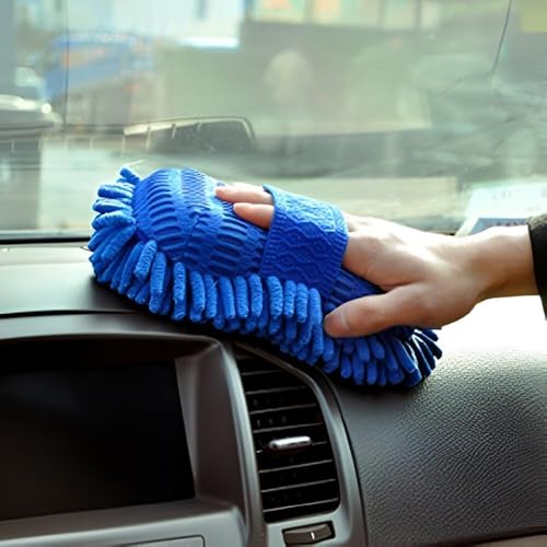 Image of 2-in-1 Chenille Hand Duster with Microfiber Mitt & Sponge - Soft Grip Handle, Car & Home Cleaning Tool for Dusting Dashboards, Furniture, Electronics & Interior Surfaces-Multicolor-1 pcs