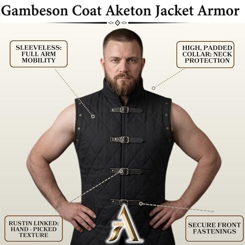 Image of AnNafi Gambeson Coat Aketon Jacket Armor, Costumes Dress SCA Medieval Thick Padded Full Length