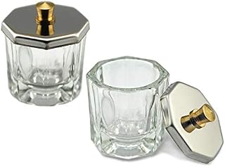 2 Pieces Mini Glass Dappen Dish with Stainless Steel Lid Nail Art Acrylic