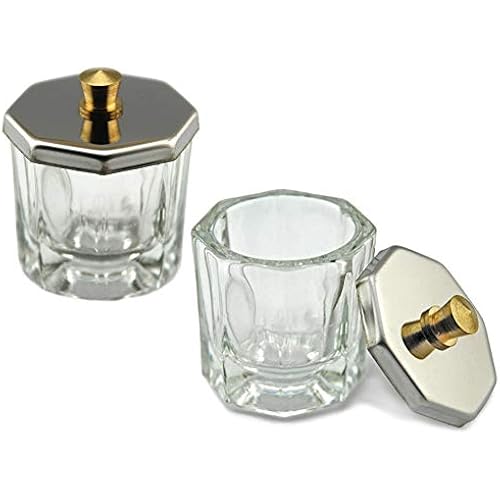 lasenersm 2 Pieces Mini Glass Dappen Dish with Stainless Steel Lid Nail Art Acrylic Powder Nail Art Tools Glass Cup Glass Dappen Cup