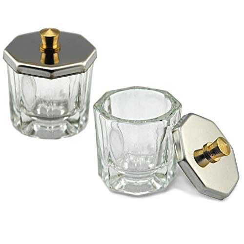 2 Pieces Mini Glass Dappen Dish with Stainless Steel Lid Nail Art Acrylic