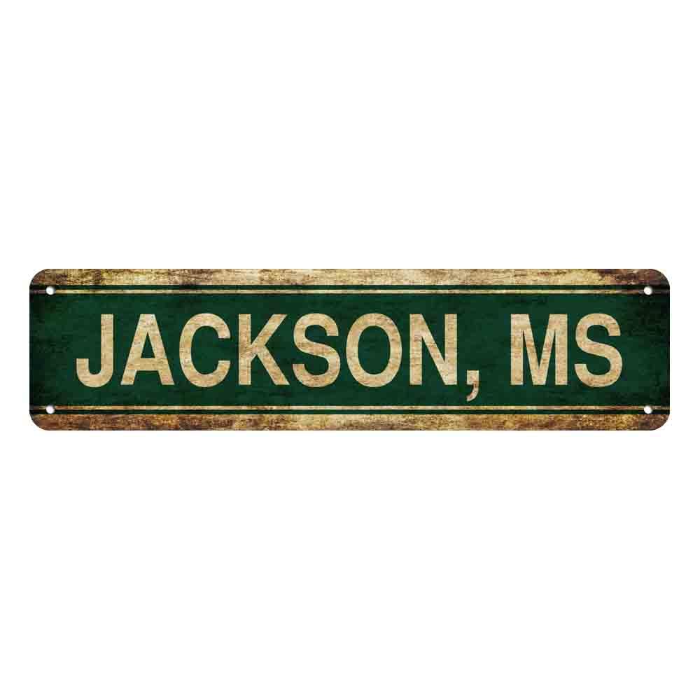 Peiyeety A006 Vintage Metal Tin Sign Jackson, Ms Retro Street Sign, Rustic Wall Decor For Home, City, Man Cave, Garage, Kitchen, Office, Farmhouse, Patio, Garden, Porch, 4 * 16 Inch