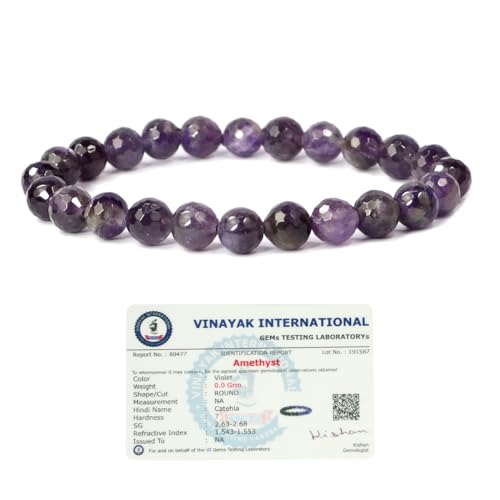 Image of Reiki Crystal Products Certified Natural Crystal Stone 8 mm Diamond Cut /Faceted Beads Bracelet for Men & Women | Reiki Charged Gemstone Bracelet | Multiple Crystal Variants Available