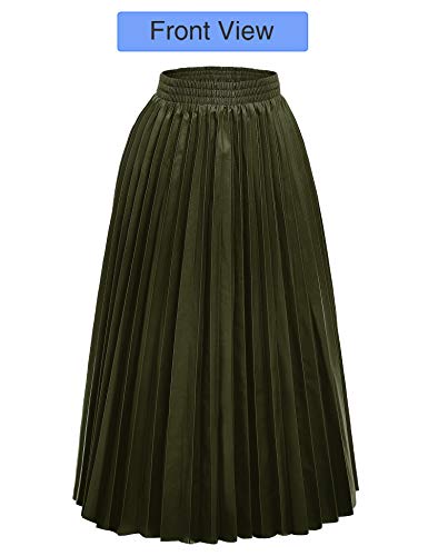 SUNFURA Women's Winter Faux Leather Elastic Waist Swing Flare Pleated Skirt2