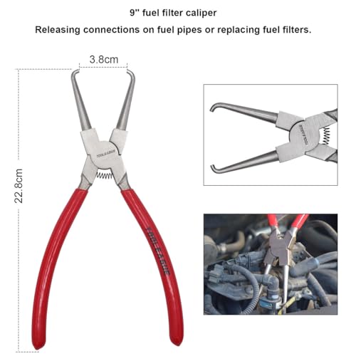 Image of TOOLEAGUE 6Pcs Fuel Line Pliers Set for Auto Maintenance with Storage Case | Hose Remover, 9 inch Fuel Filter Caliper, Hose Pipe Clamp Clip, Flat Hose Clamp Plier, 30 Degree Disconnect Pliers Set