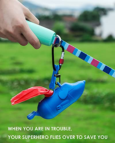 Image of Poop Bag Holder Dispenser with Used Waste Bag Carrier, Creative Styling, ABS Body, 360 Rotatable Lockable Buckle for Leash (Blue)