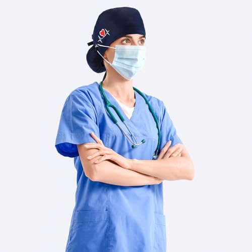 Image of Unittype 4 Pcs Nurse Caps for Women Nursing Working Caps with Button and Sweatband Adjustable Elastic Scrub Hats for Dentist