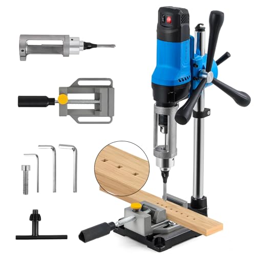 Bonvoisin 卓上ボール盤 角のみ盤 ボール盤 テーブル ドリル チャック 能力1-10ｍｍ ベンチドリル 卓上 110V 多機能 回転速度 6mm 角穴ドリル 付き 6段変速 バイス付き ほぞ穴 穴あけ 木工35mm 軟金属1.8mm 研磨機能あり