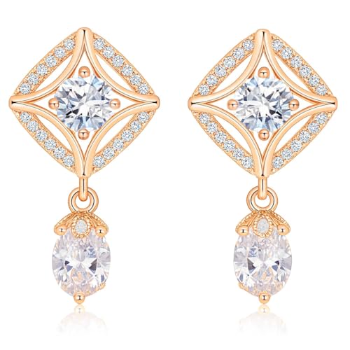Image of Nilu's Collection 18k Rose Gold Plated Clip On Hoop Earrings, Stylish Women Earrings, Fancy Zircon Copper Bali Earrings for Women and Girls (Drop design)