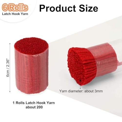 Image of PATIKIL 6 Rolls Latch Hook Yarn, Latch Hook Kit Yarn, Red | Precut Rugs Yarn Making Crochet Bundles for Rug Adults Beginners Tapestry DIY Craft