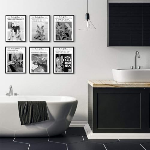 Qmv FBAYESYORK8106 6 Pieces Stylish Wall Art Champagne Black And White New York News Poster Modern Preppy Humor Quote Printed Artwork Retro Music Picture Unframed Size: 8X10 Inches thumb #3