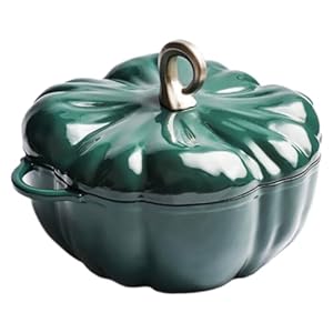 4qt Pumpkin Cocotte,Pumpkin Cast Iron Dutch Oven,Pumpkin Shape Cooking Pot Enamel Pot,pumpkin Pot With Lid,stew Pot Soup Pot,serves 3-5,halloween Thanksgiving Decor Pot Gift (Green) (4QT)