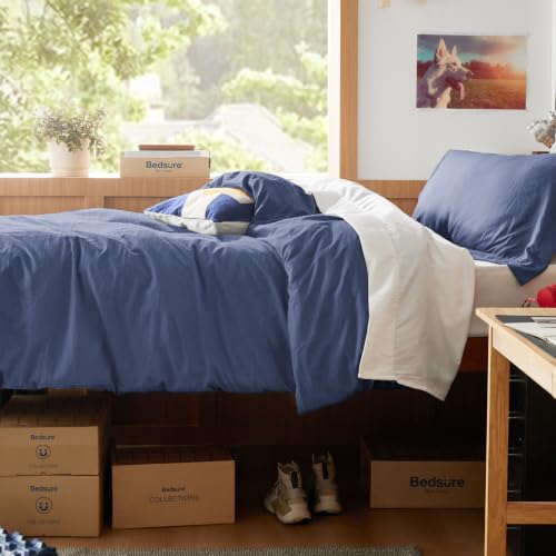 Image of Bedsure Prewashed Twin Duvet Cover, Cotton-Like Bedding Set, Slate Blue | Ultra Soft, Relaxed Texture, Twin XL Breathable Comfort, Hidden Zipper, 8 Corner Ties, Easy Care, OEKO-TEX, Year-Round Use