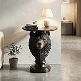 Hawokora Black Bear Side Table– Rustic Animal Statue End Table with Dark Faux Marble Top,Weighted Resin Nightstand for Cabin, Lodge, Living Room & Man Cave – Unique Decor Gift for Outdoor Lovers