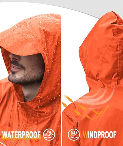 GEEK LIGHTING Men\'s Waterproof Hooded Rain Jacket, Lightweight Raincoat for Outdoor Camping Hiking Running Travel - Thumbnail 2