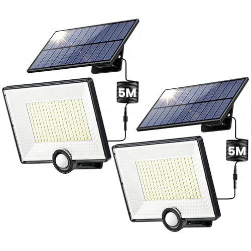 【2000lm Ultra-brillant】Lampe Solaire Extérieur Détecteur de Mouvement 204LED Lumière Solaire Extérieure avec 3 Modes Étanche IP65 éclairage...
