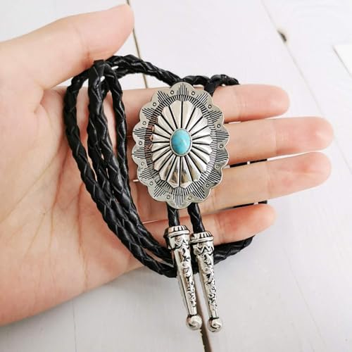 Image of Jeilwiy Bolo Tie for Men Western Cowboy Tie Necklace Gold Bolo Tie Leather Necktie Halloween Tie Accessories for Women