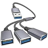 Leloco USB Splitter 1 zu 3 USB Y Kabel 1 Stecker zu 3 Buchse für Strom und Daten Übertragung, OTG Adapter 2.0 für Mac, Auto, PS4, Laptop usw