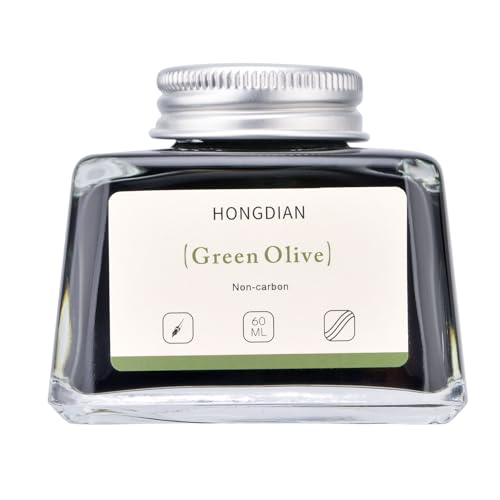 Image of Hongdian Fountain Pen Bottled Ink Green Oliver Color, 60ml Non Carbon Inkwell Bottle, Artist Calligraphy Ink