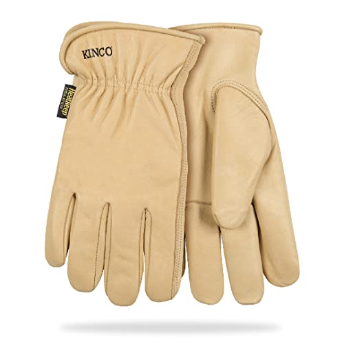 Kinco Lined Grain Cowhide Leather Glove - Warm Heatkeep Thermal Insulation, Long Lasting Protection, Safe, Comfortable, Anti Fatigue Design - Farm, Construction, All Purpose, Ranch - Tan, Medium