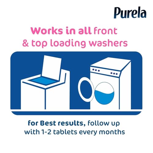 Image of Purela Washing Machine Cleaner Tablets - 90 Effervescent Tablets for Front & Top Load Washing Machines - Helps Reduce Odor, Residue & Scale Buildup(Fresh)