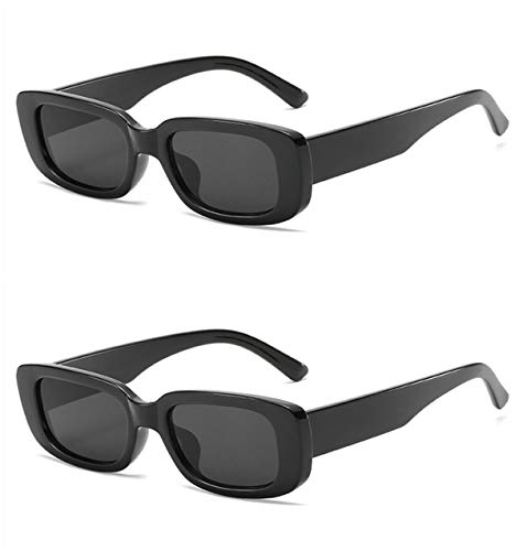 IKANOO Retro Rectangle Sunglasses for Women Men Small Square Frame Trendy Y2K 90’s Black Sunglasses (Black-Black)