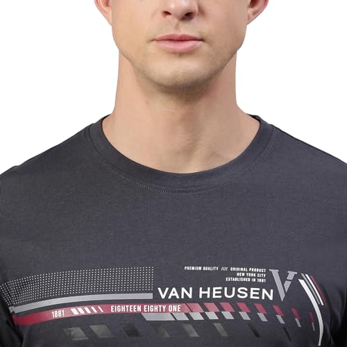 Image of Van Heusen Men Athleisure Regular Fit T-Shirt - Cotton Rich - Crew Neck, Long Sleeve, Printed