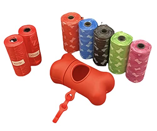 Dog Waste Bags with Dispenser and Leash Clips, Pack of 105 Dog Hygiene Bags with Dispenser and Clips, Dog Waste Bags (Red)