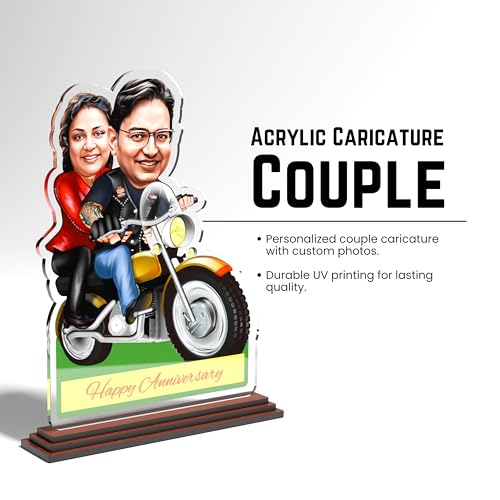 Image of SAVRI Personalized Acrylic Caricature for Couple - Custom Photo Gift (6x8 inches) - Romantic Table Decor, Unique Anniversary, Wedding & Valentine's Day Gift for Husband, Wife, Boyfriend, Girlfriend