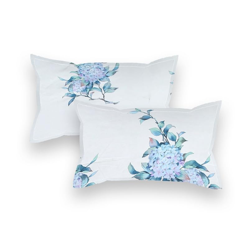 Image of NHD HOME Premium Cotton Elastic Fitted Bedsheets with 2 King Size Pillow Covers | Double Bed with All Around Elastic 220 TC Supersoft |Size-72 King Sizex78+10 inches | Floral, White & Aqua