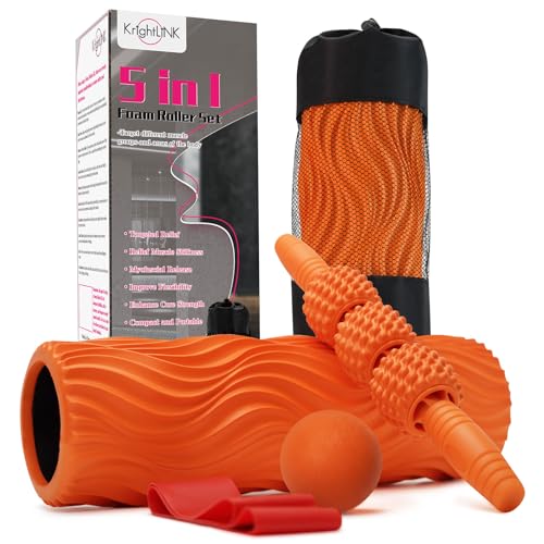 5 in 1 Foam Roller Set Muscle Massage Foam Ripple Roller for Deep Tissue Massage of The Back and Leg Muscles, Relieves Muscle Pain & Tightness, Improves Mobility (Orange)